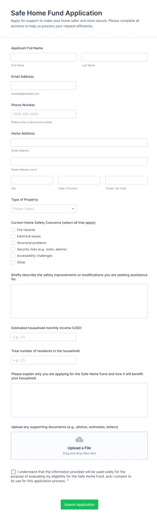 Safe Home Fund Application Form Template