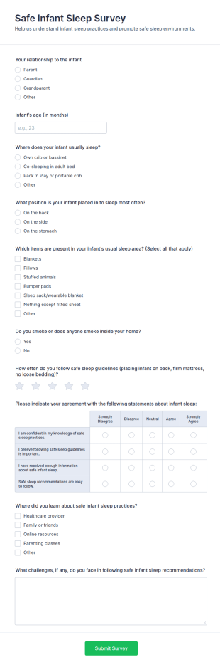 Safe Infant Sleep Survey Form Template