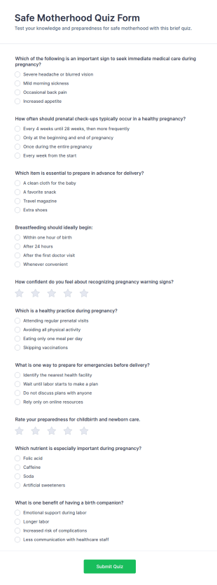 Safe Motherhood Quiz Form Template