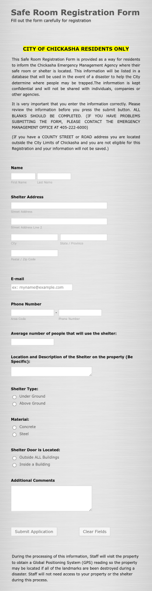 Safe Room Registration Form Template