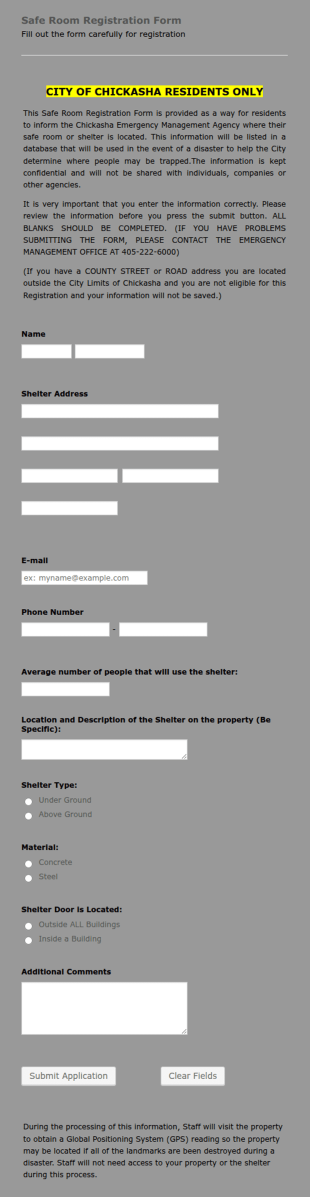 Safe Room Registration Form Template