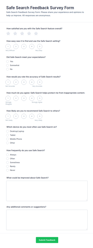 Safe Search Feedback Survey Form Template