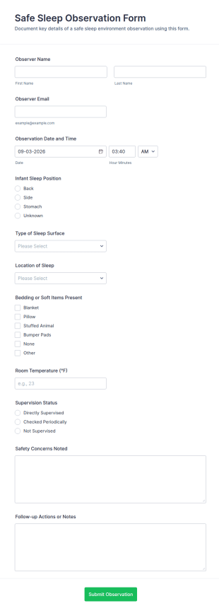 Safe Sleep Observation Form Template