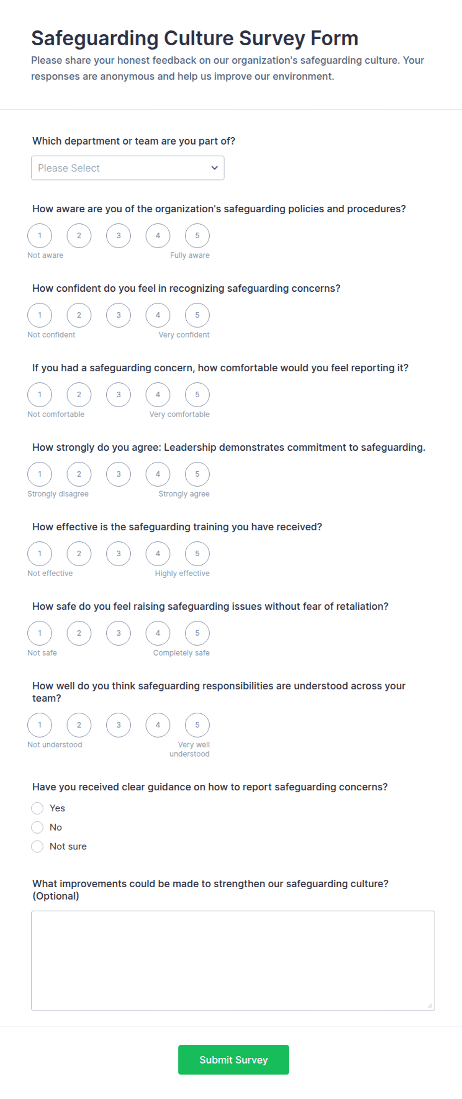 Safeguarding Culture Survey Form Template | Jotform