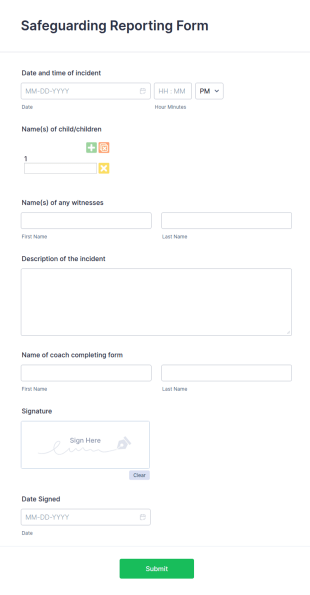 Safeguarding Reporting Form Template