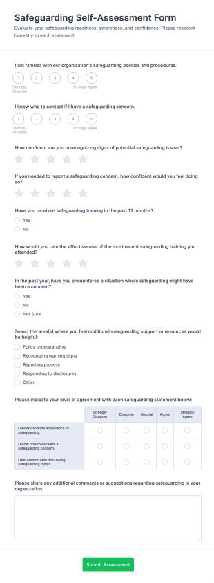 Safeguarding Self Assessment Form Template