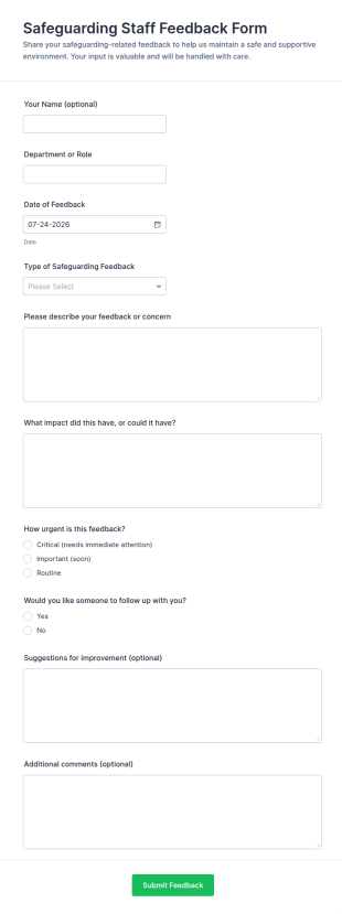 Safeguarding Staff Feedback Form Template