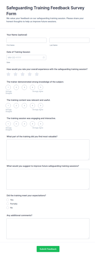 Safeguarding Training Feedback Survey Form Template