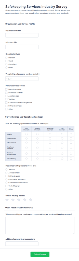 Safekeeping Services Industry Survey Form Template