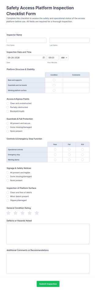 Safety Access Platform Inspection Form Template