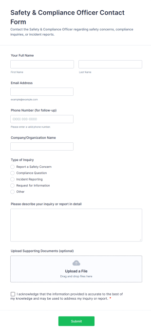 Safety & Compliance Officer Contact Form Template