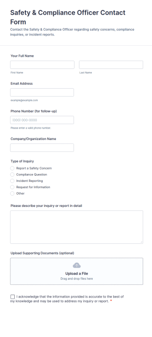 Safety & Compliance Officer Contact Form Template