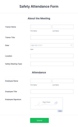 Safety Attendance Form Template