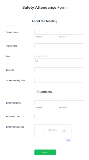Safety Attendance Form Template