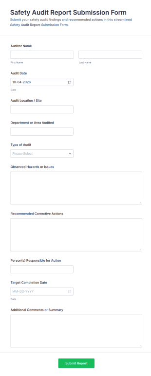 Safety Audit Report Submission Form Template