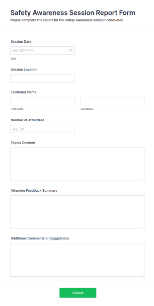 Safety Awareness Session Report Form Template