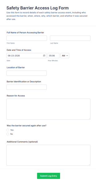 Safety Barrier Access Log Form Template