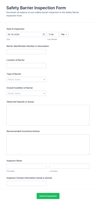 Safety Barrier Inspection Form Template