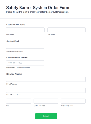 Safety Barrier System Order Form Template