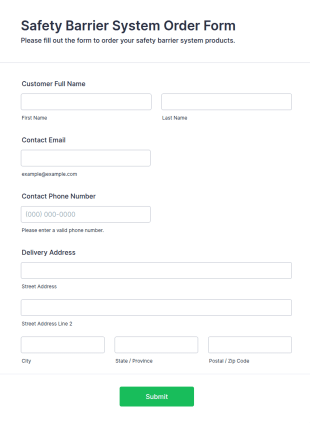 Safety Barrier System Order Form Template