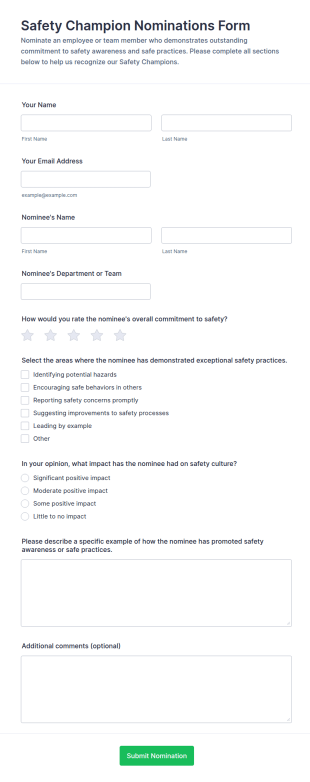 Safety Champion Nominations Survey Form Template