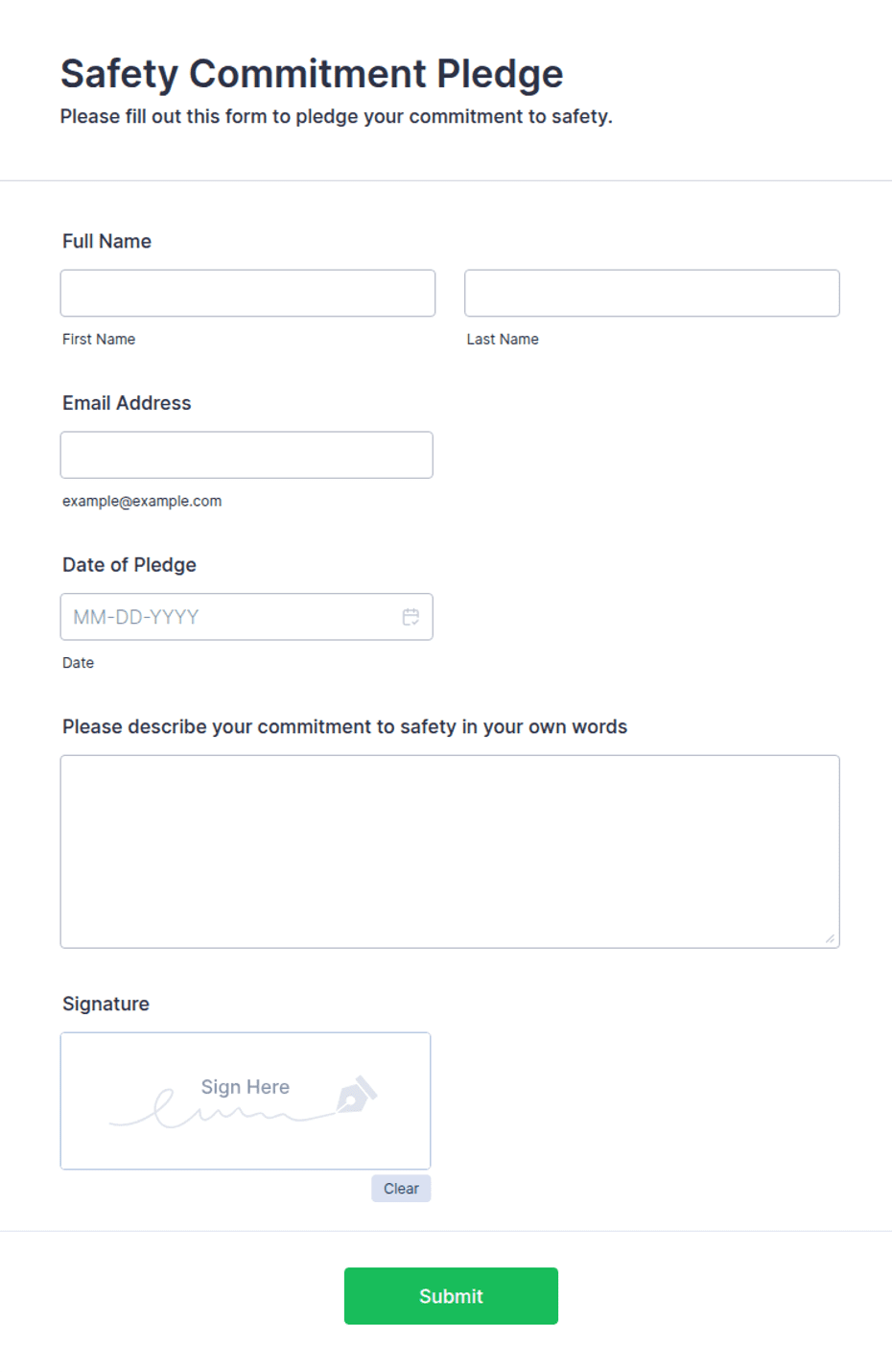 Safety Commitment Pledge Form Template | Jotform
