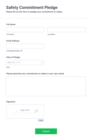 Safety Commitment Pledge Form Template
