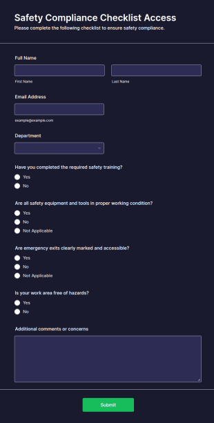Safety Compliance Checklist Access Form Template