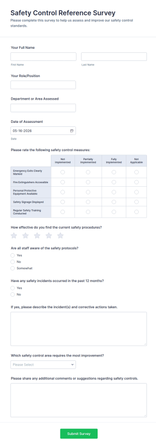Safety Control Reference Survey Form Template