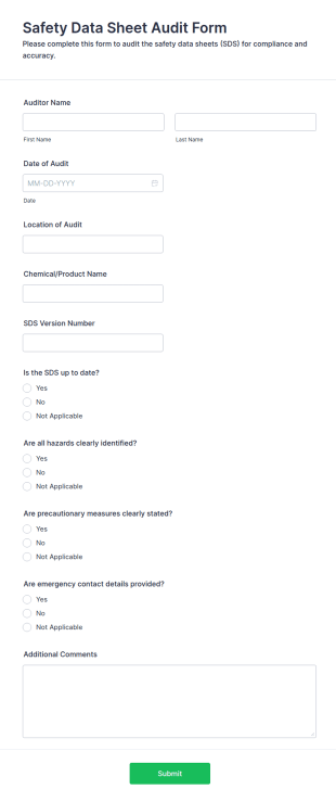 Safety Data Sheet Audit Form Template