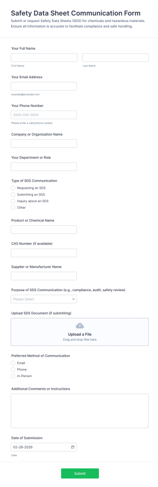 Safety Data Sheet Communication Form Template