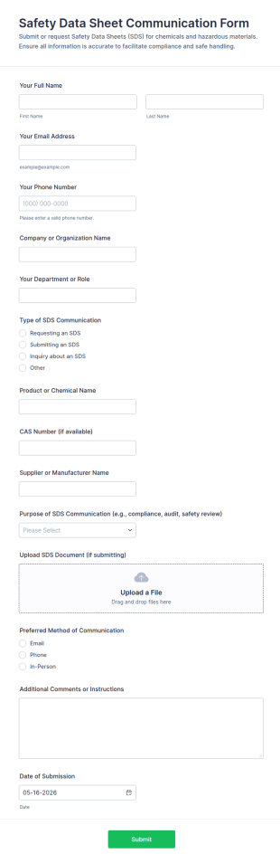 Safety Data Sheet Communication Form Template
