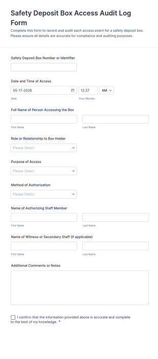Safety Deposit Box Access Audit Log Form Template