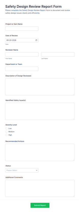 Safety Design Review Report Form Template