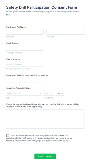 Safety Drill Participation Consent Form Template