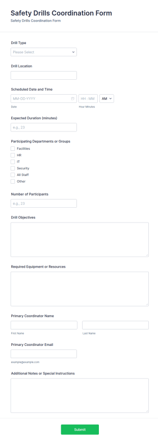 Safety Drills Coordination Form Template