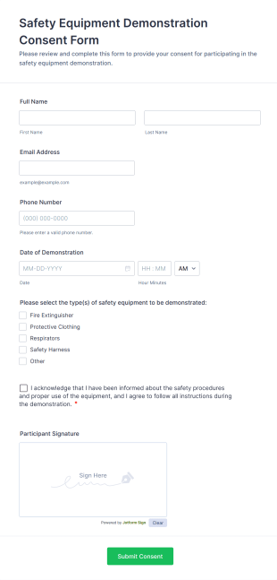 Safety Equipment Demonstration Consent Form Template