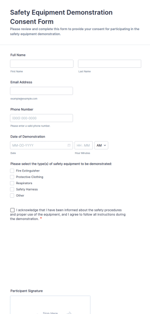 Safety Equipment Demonstration Consent Form Template