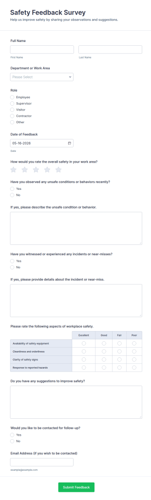 Safety Feedback Survey Form Template