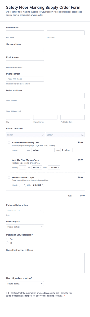 Safety Floor Marking Supply Order Form Template