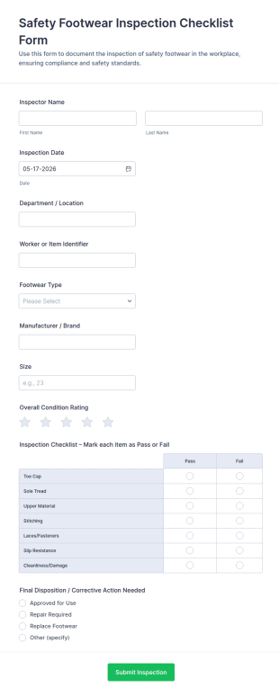 Safety Footwear Inspection Checklist Form Template