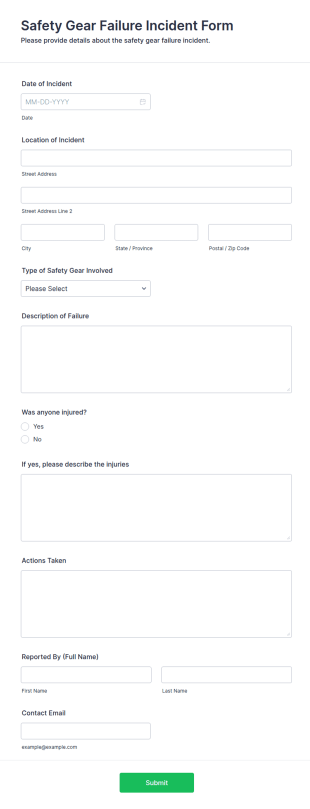 Safety Gear Failure Incident Form Template