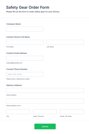 Safety Gear Order Form Template