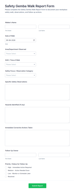 Safety Gemba Walk Report Form Template