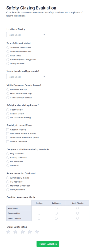 Safety Glazing Evaluation Form Template