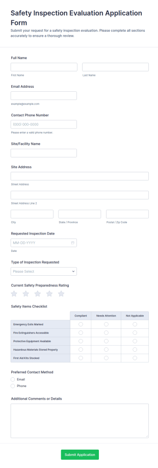Safety Inspection Evaluation Form Template
