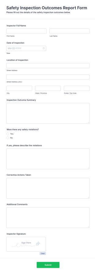 Safety Inspection Outcomes Report Form Template