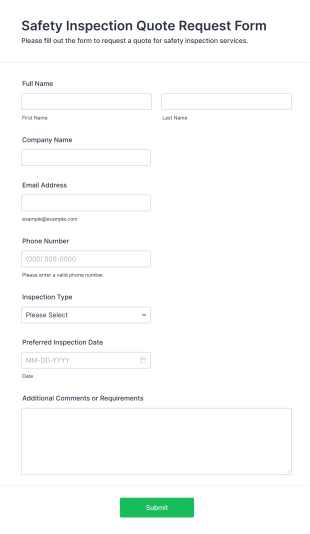 Safety Inspection Quote Request Form Form Template