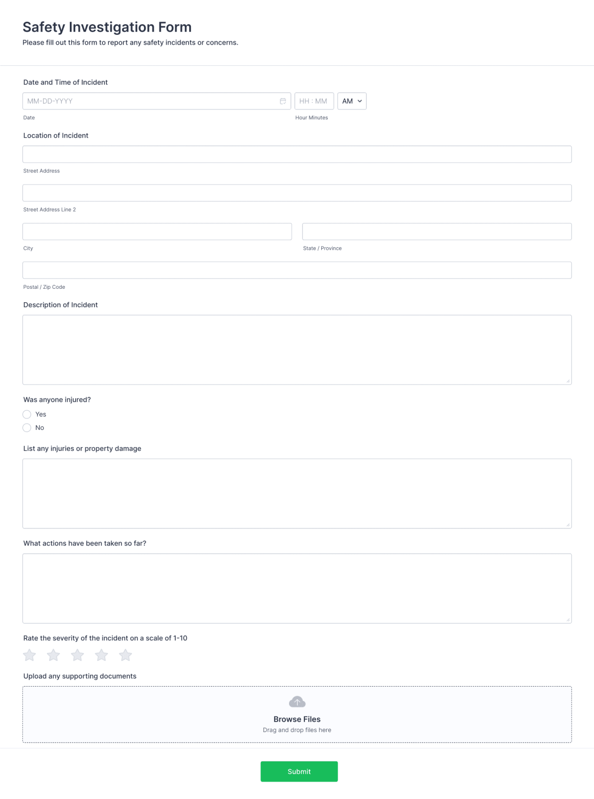 Safety Investigation Form Template | Jotform