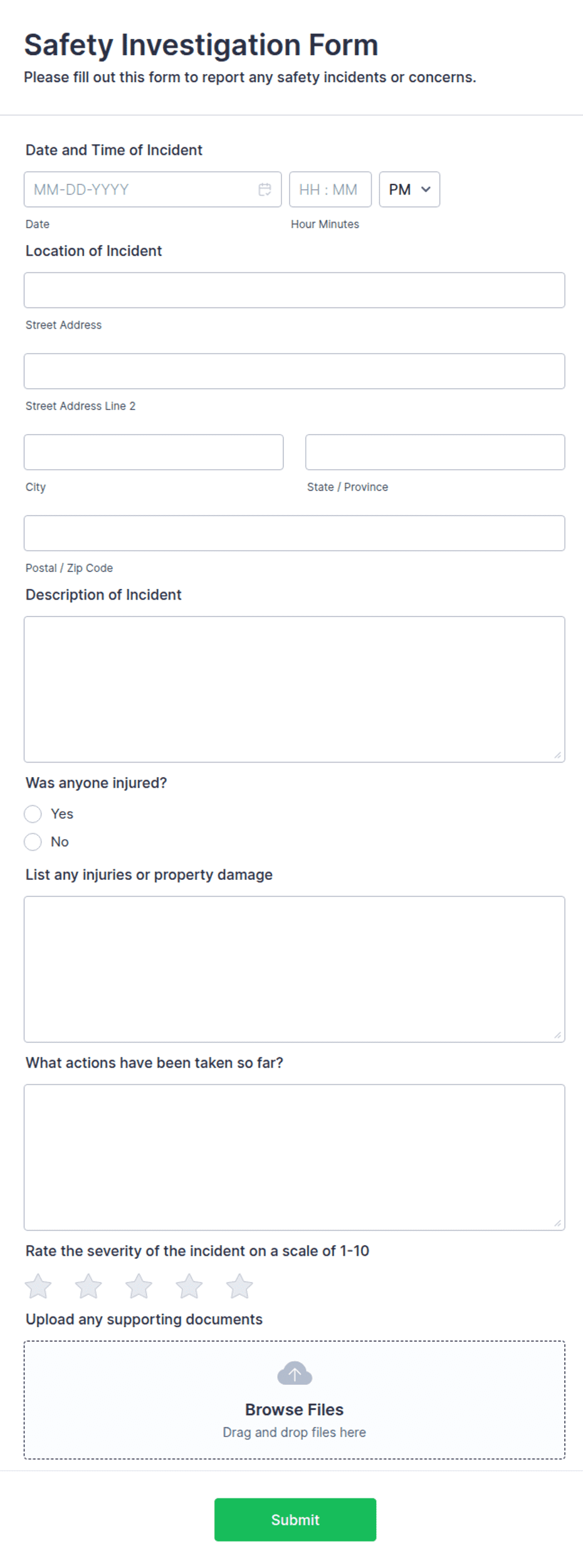 Safety Investigation Form Template | Jotform